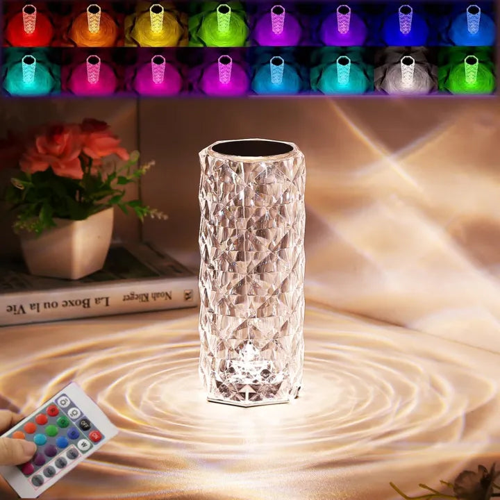 Crystal Rose Diamond Lamp – 16-Color LED with Remote & USB Charging