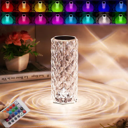 Crystal Rose Diamond Lamp – 16-Color LED with Remote & USB Charging