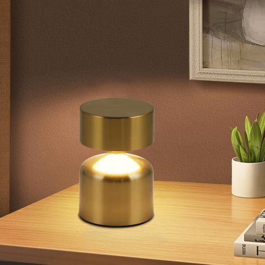 Metal Round Top Touch Lamp – Rechargeable & Stepless Dimming (Premium Decor)