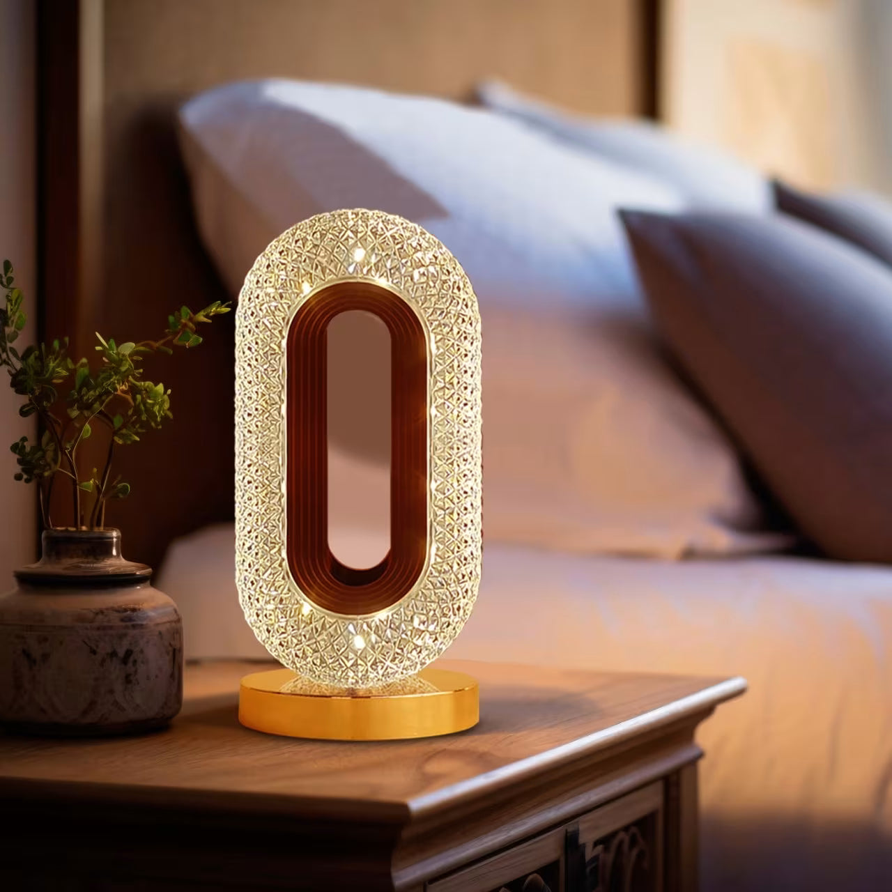 Oval Crystal LED Touch Lamp – Rechargeable 3-Color Night Light (Modern Decor)