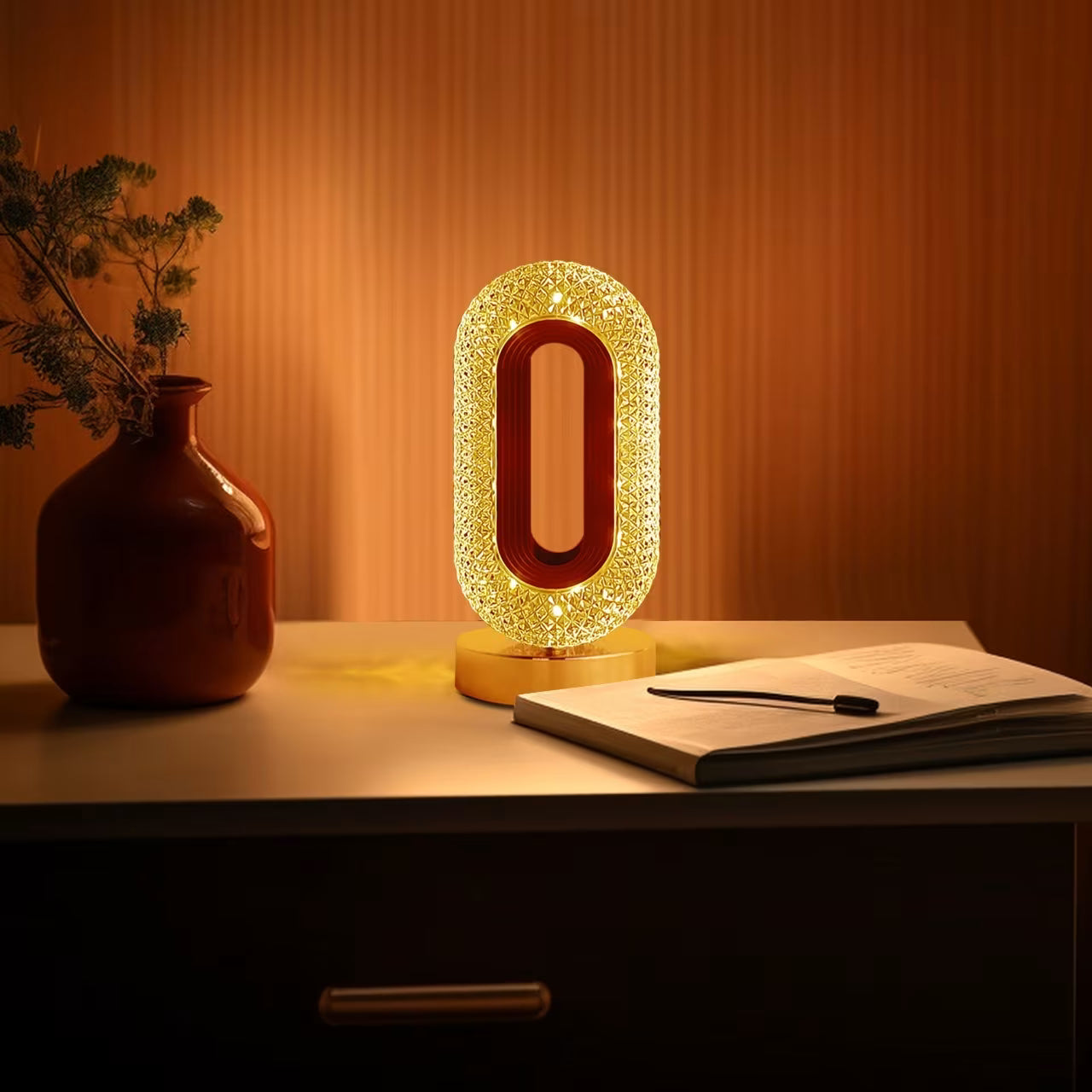 Oval Crystal LED Touch Lamp – Rechargeable 3-Color Night Light (Modern Decor)