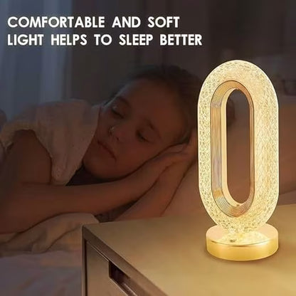 Oval Crystal LED Touch Lamp – Rechargeable 3-Color Night Light (Modern Decor)