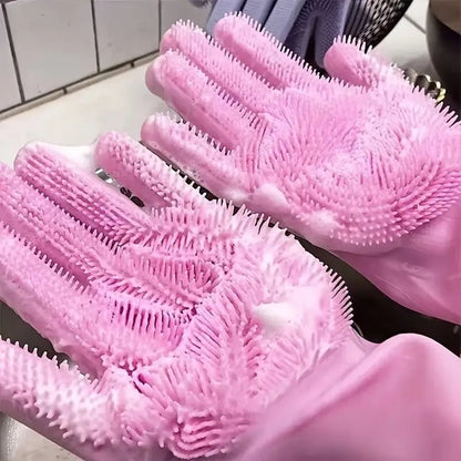 Silicone Kitchen Dishwashing & Cleaning Gloves – Reusable, Non - Slip - SasteWala