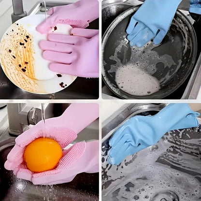 Silicone Kitchen Dishwashing & Cleaning Gloves – Reusable, Non - Slip - SasteWala